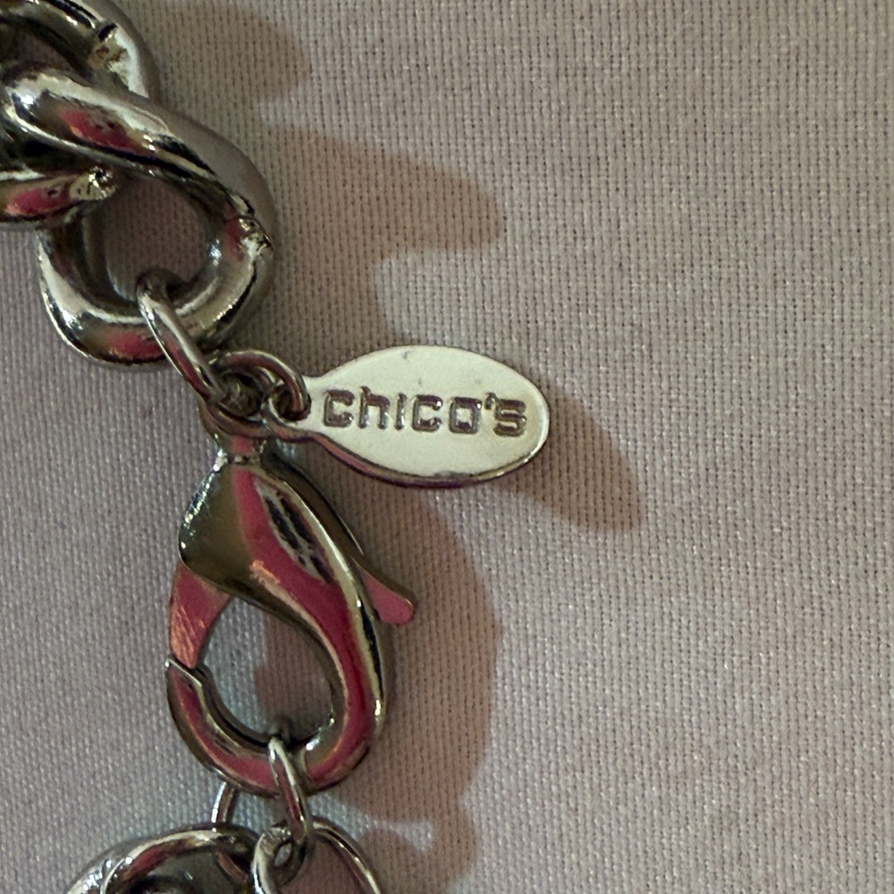 Chico's Kimmy Short Bib Pave Crystal Silver Statement Necklace - Picture 3 of 5